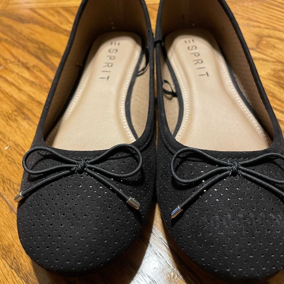 ESPIRIT Womens Shoes Black Flats 7M with Bowtie laces - Picture 2 of 12